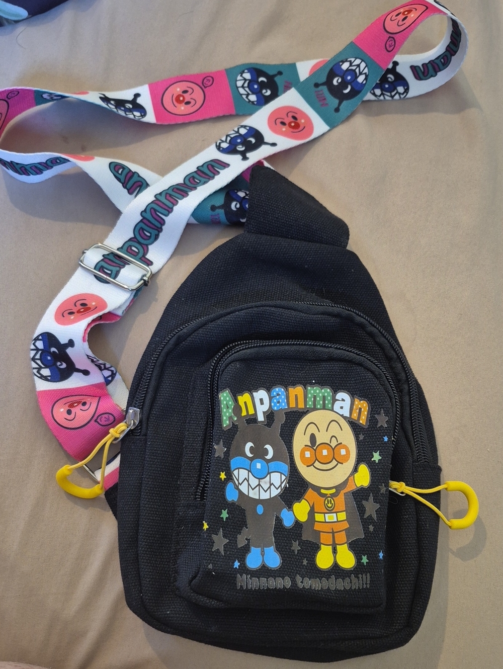 ANPAMAN Black Sling Bag with Character Strap